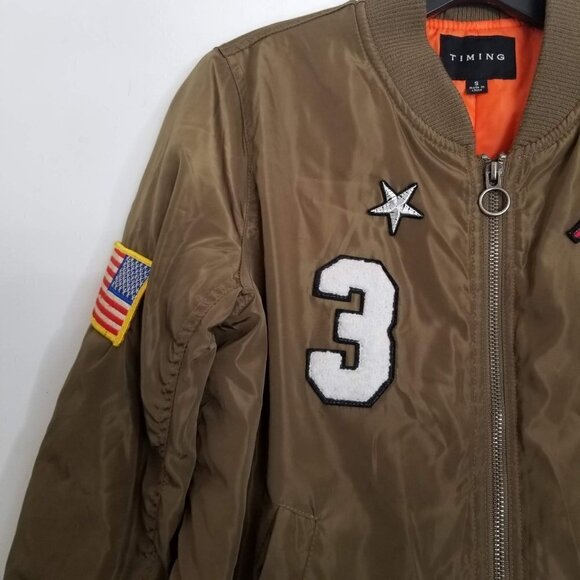 Timing Army Green Handmade Patched Bomber Jacket - Picture 9 of 15